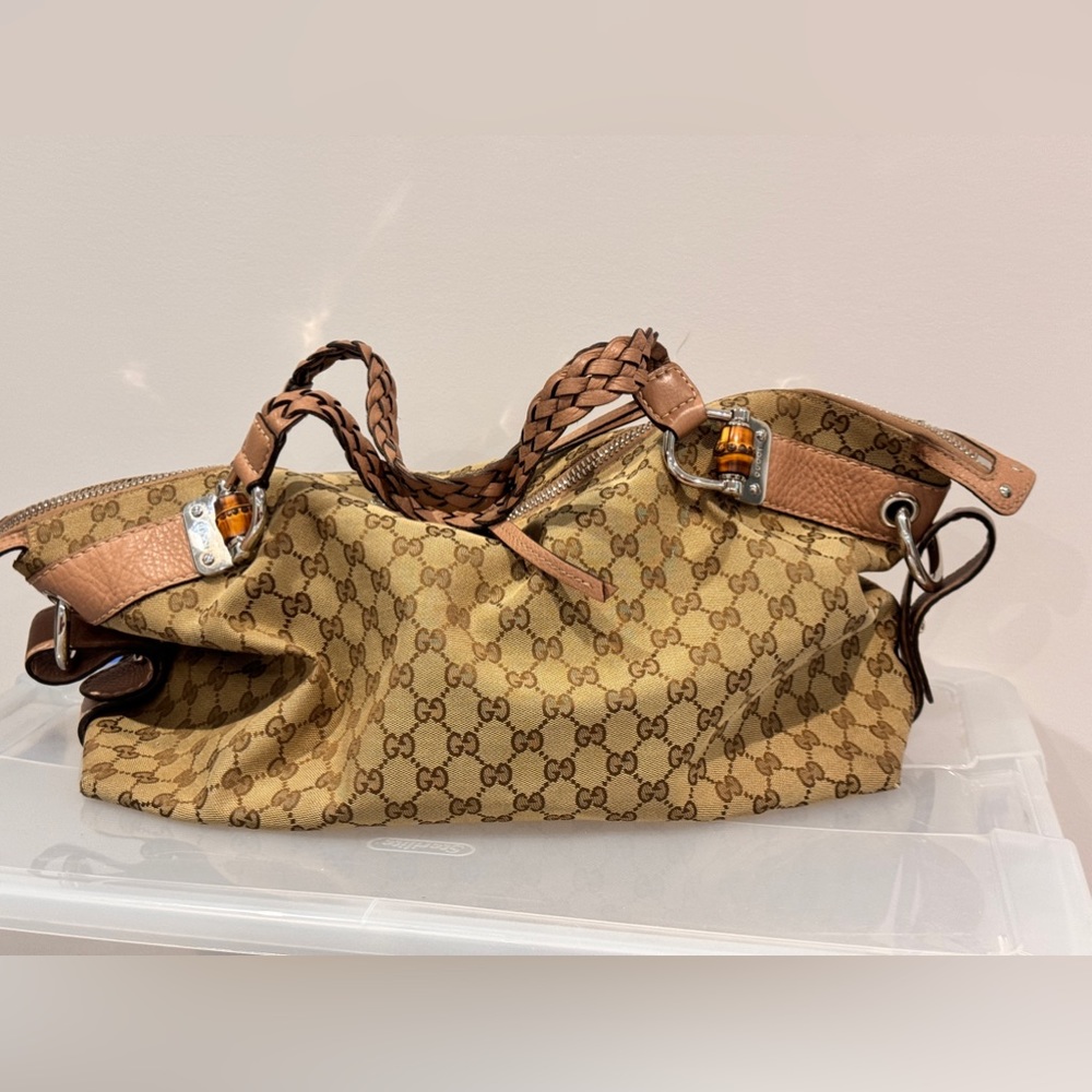 Authentic Pre-Owned Gucci Bamboo Bar Shoulder Bag GG Canvas Medium
